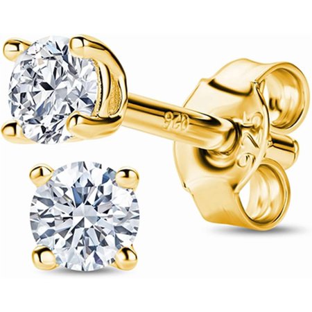 18K Gold Plated/ 925 Sterling Silver Earrings for Women Moissanite Lab Diamonds 0.20ct 4-Prong Studs Hypoallergenic Earrings for Men/Women, Ear Piercing Woman's Jewelry Delivered in Jewelry Box[y539]