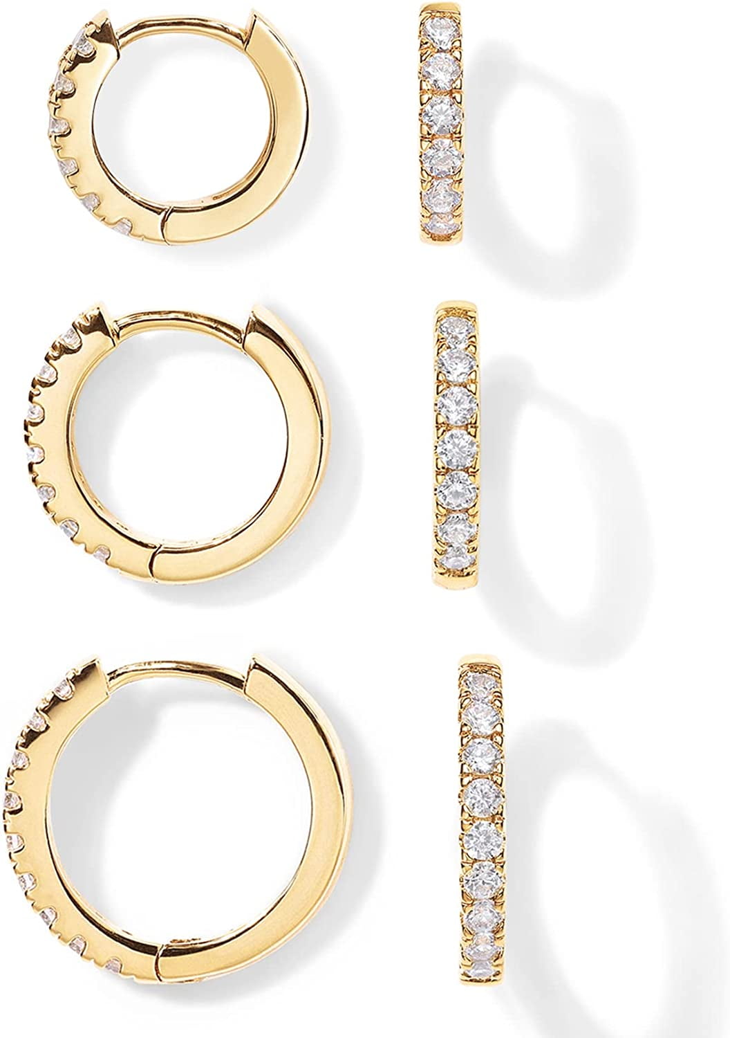 Small Stone Sterling Silver Hoops Earrings plated in 18K Gold