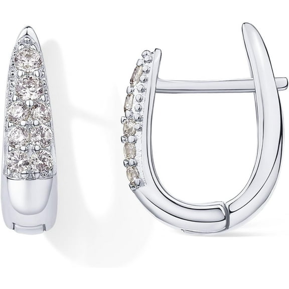 18K Gold Plated 925 Sterling Silver Posts Cubic Zirconia U Shaped Hoop Earrings | Hypoallergenic CZ Huggie Earrings for Women