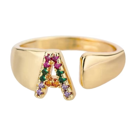 18K Gold Plated Adjustable Letter A-Z Initial Ring Dainty Zirconia Rings for Women