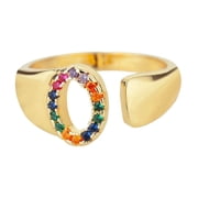 18K Gold Plated Adjustable Letter A-Z Initial Ring Dainty Zirconia Rings for Women