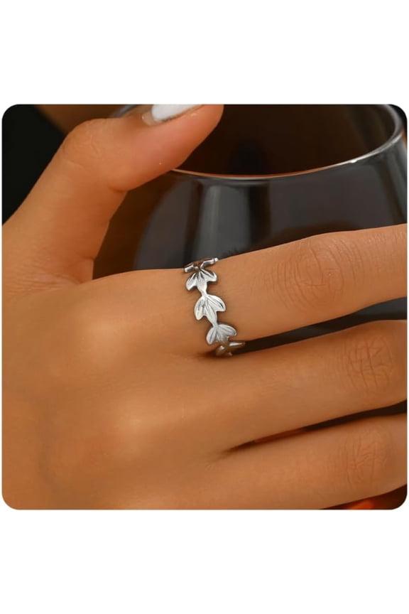 18K Gold Plated Adjustable Rings for Women Dainty Plant Flower Olive Leaf Wrap Ring Trendy Friendship Olive Branch Nature Inspired Jewelry