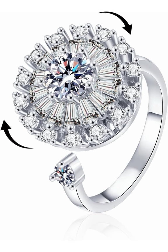 18K Gold Plated Adjustable Spinner Anxiety Ring for Women, Sunflower Fidget Ring for Stress Relief