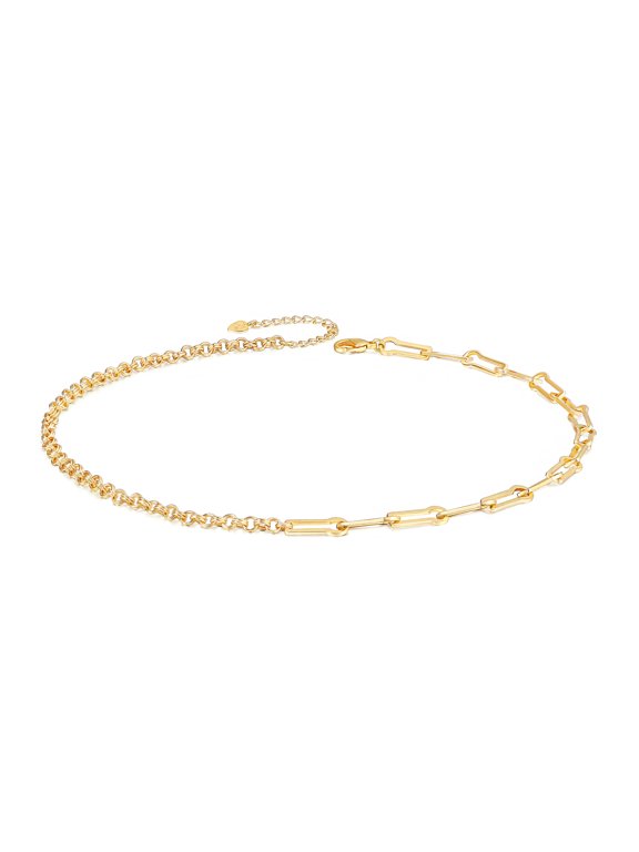 18K Gold Plated Asymmetric Chain Choker Necklace for Women Vintage Splicing Paperclip Rolo Link Jewelry Handmade for women 16”