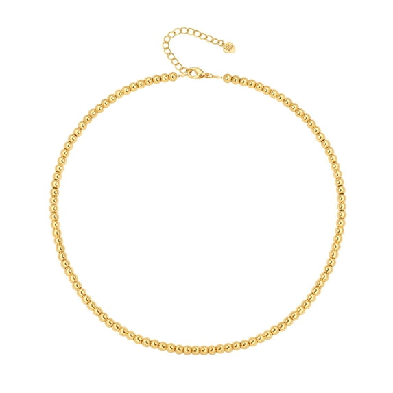 18K Gold Plated Ball Beaded Necklace Minimalist Beads Chain Choker Necklace Handmade Ball Strand Jewelry for Women 15”