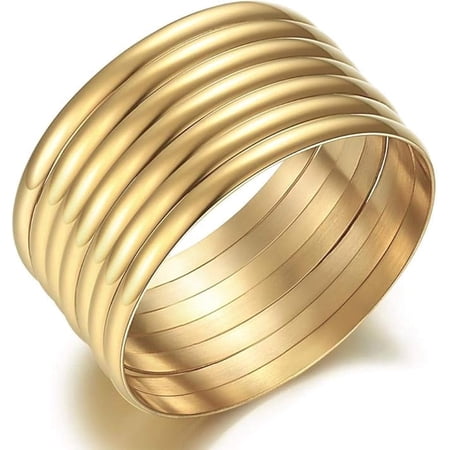 18K Gold Plated Bangle Bracelet Set for Women, Set of 7 Smooth High Polished Stackable Bangles, Luxury Minimalist Gold Bracelets for Everyday & Special Occasions (18K Gold Plated)