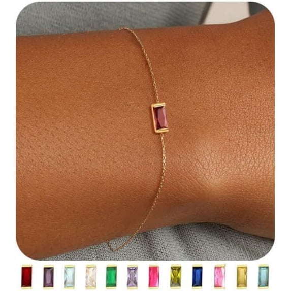 18K Gold Plated Birthstone Bracelet for Women 12 Month Color CZ Beaded Stretch Bracelet Stackable Jewelry Gift