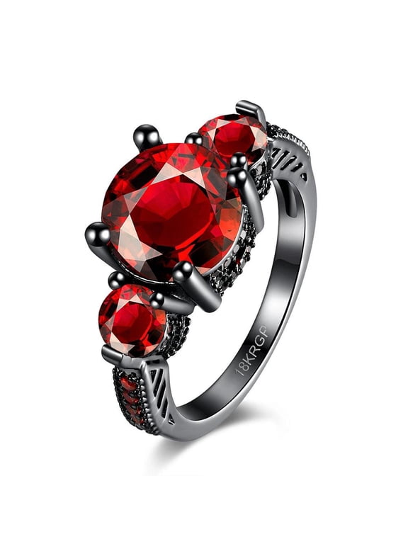 18K Gold Plated Black Gun P Fashion Ring Red Aaa Zirconia Women B319
