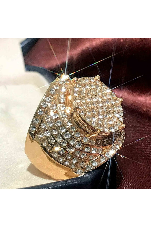 18K Gold Plated Bling Pinky Ring Simulated Diamond Iced Out Ring Star Dollar Square Sign Punky Rappers Ring CZ Hip Hop Ring for Men