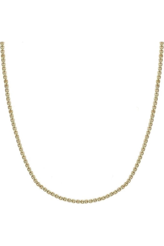 18K Gold Plated Box Link 24 Inch 3mm Chain Stainless Steel Hip Hop Necklack for Men Women