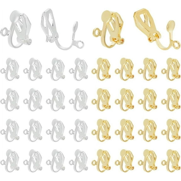 18K Gold Plated Brass Clip-on Earring Converters 40pcs Earring Clips Golden Silver Golden & Silver