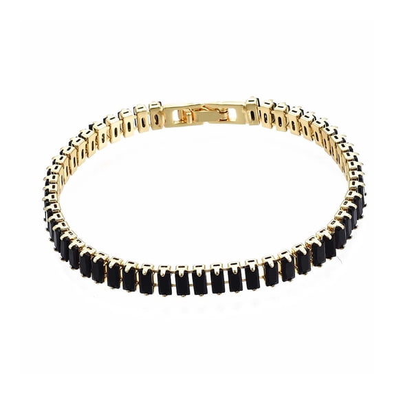 Gold-Tone Brass Cubic Zirconia Link Chain Smooth Tennis Bracelet Black T166