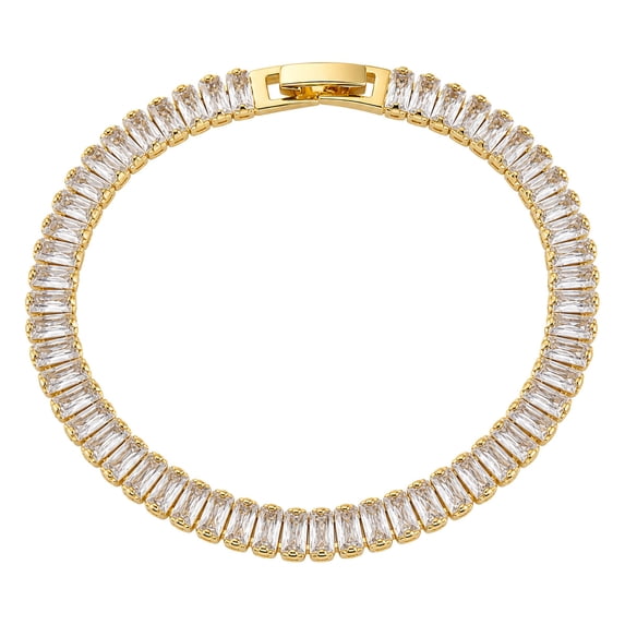 Gold-Tone Brass Cubic Zirconia Link Chain Smooth Tennis Bracelet Clear T166