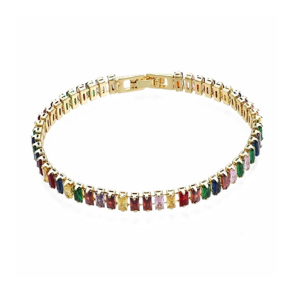 Gold-Tone Brass Cubic Zirconia Link Chain Smooth Tennis Bracelet Multicolor T166