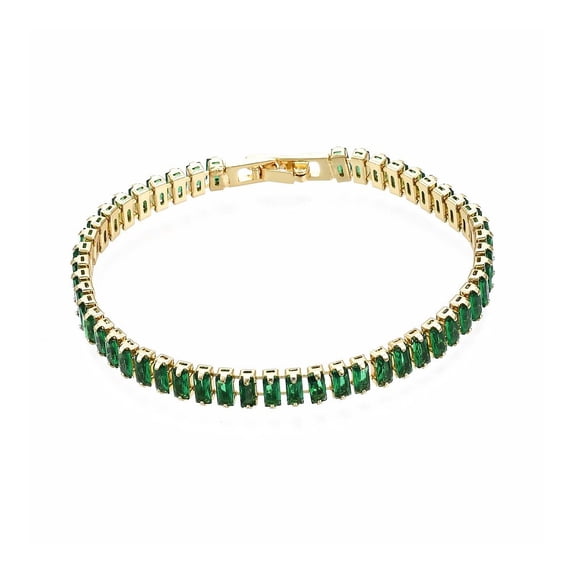 Gold-Tone Brass Cubic Zirconia Link Chain Smooth Tennis Bracelet Sea Green T166