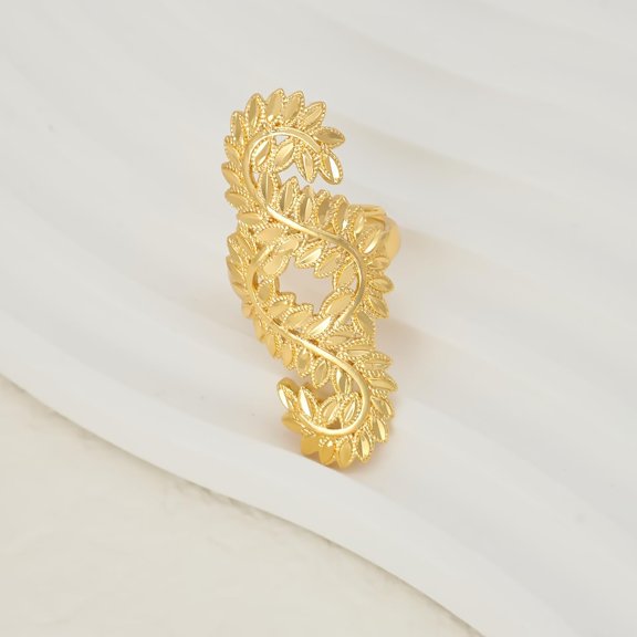 18K Gold Plated Brass Cuff Ring Elegant Flower Design Adjustable Inner Diameter 16mm to 19mm European Style Jewelry Gift for Women Gold DIY