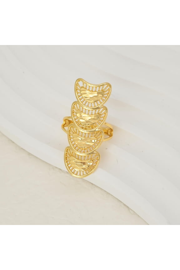 18K Gold Plated Brass Cuff Ring Elegant Ingot Design Adjustable Inner Diameter 16mm to 19mm European Style Jewelry Gift for Women Gold DIY