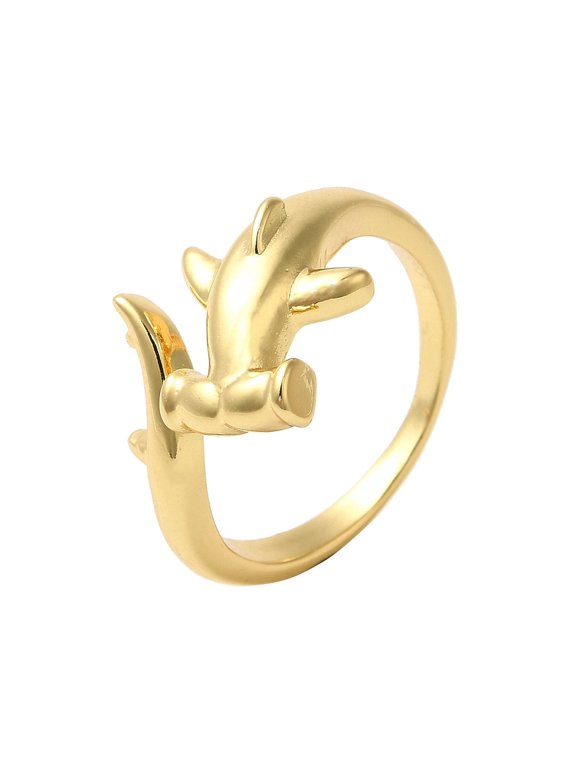 18K Gold-Plated Brass Hammerhead Shark Polished Adjustable Cuff Ring R183