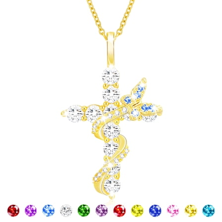 APSVO 18K Gold Plated Butterfly Cross Necklaces for Women Girls March Birthstone Pendant Chain with Blue Aquamarine Birthday Valentines Day Jewelry Gifts Teen Her Girlfriend Wife Adults Kids Ideas