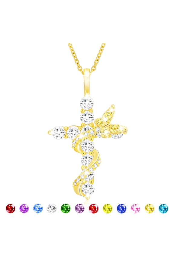 18K Gold Plated Butterfly Cross Necklaces for Women Girls November Birthstone Pendant Chain with Yellow Citrine Topaz Birthday Valentines Day Jewelry Gifts Teen Her Girlfriend Kids Age Ideas