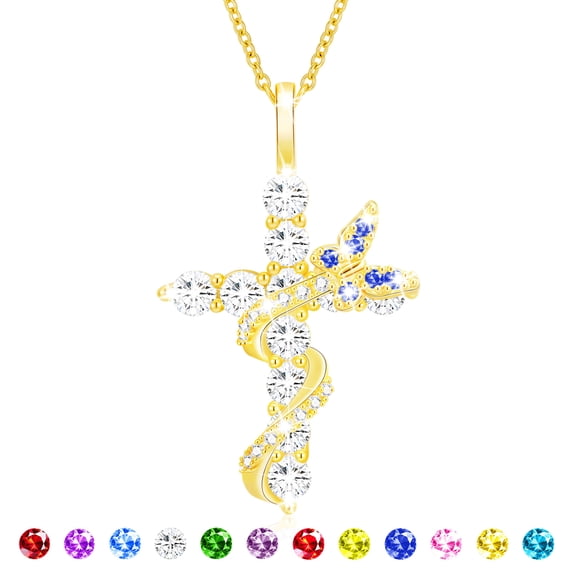 APSVO 18K Gold Plated Butterfly Cross Necklaces for Women Girls September Birthstone Pendant Chain with Blue Sapphire Birthday First Communion Graduation Mothers Day Jewelry Gifts Teen Her Mom Kids
