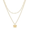 thumbnail image 1 of 18K Gold Plated Butterfly & Heart Layered Bead Necklace, Handmade Dainty Multi-Layer Choker Long Pendant Jewelry for Women, 1 of 7