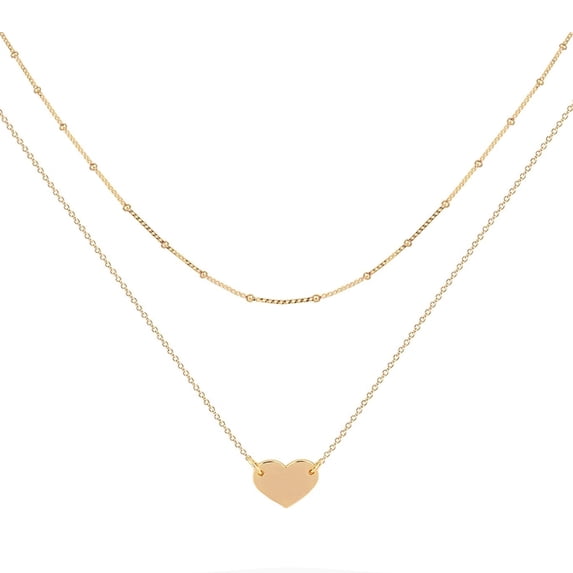18K Gold Plated Butterfly & Heart Layered Bead Necklace, Handmade Dainty Multi-Layer Choker Long Pendant Jewelry for Women