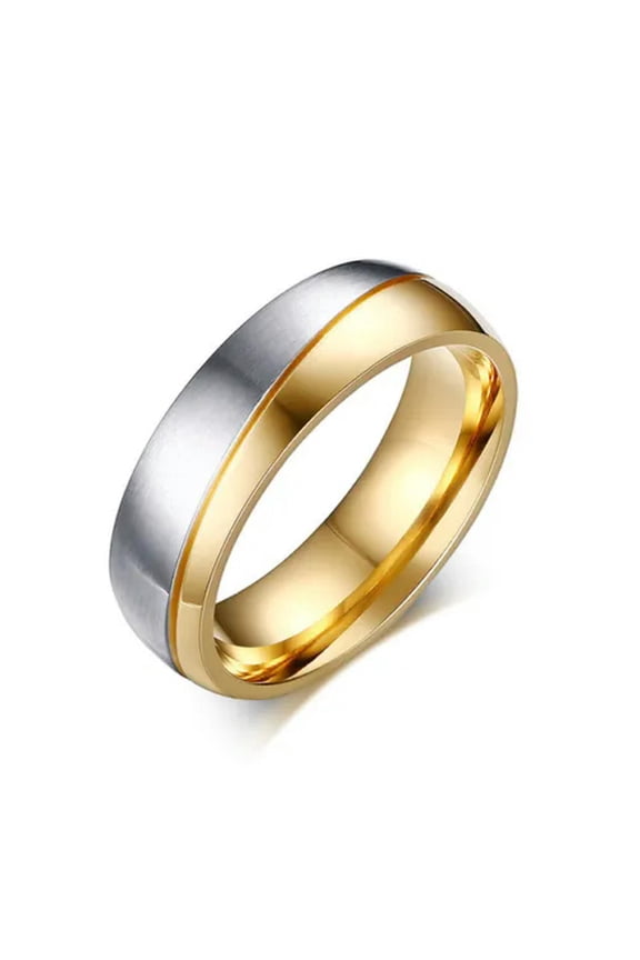 18K Gold Plated CZ Stainless Steel Couple Rings Sz 5-13 Gold&Silver Wedding Band