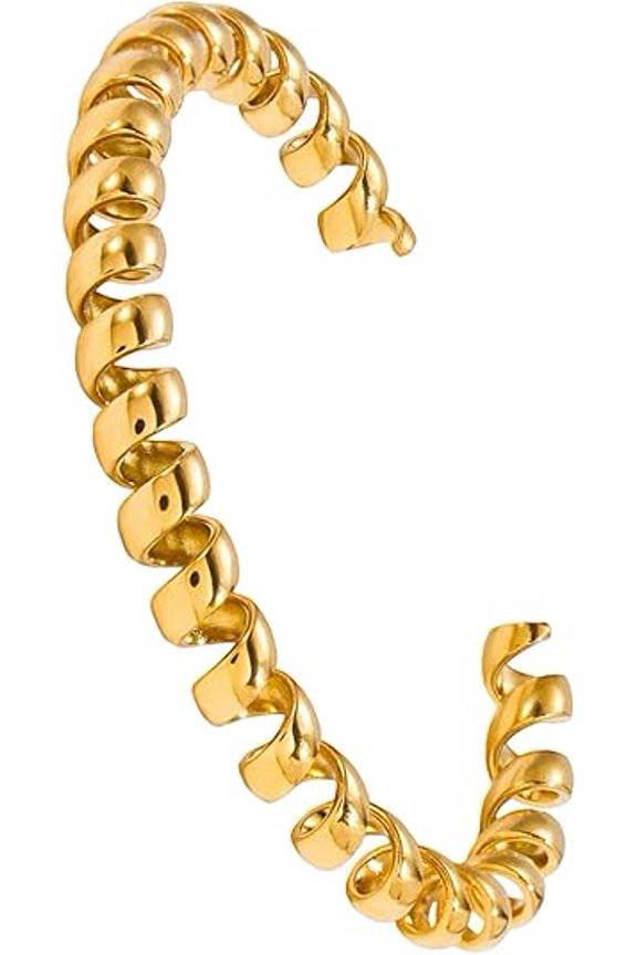 18K Gold Plated Cable Bangle, Adjustable Spring Coiled Open Bracelet, Minimalist Stackable Jewelry for Women & Daily Office Wear, One Size (K)