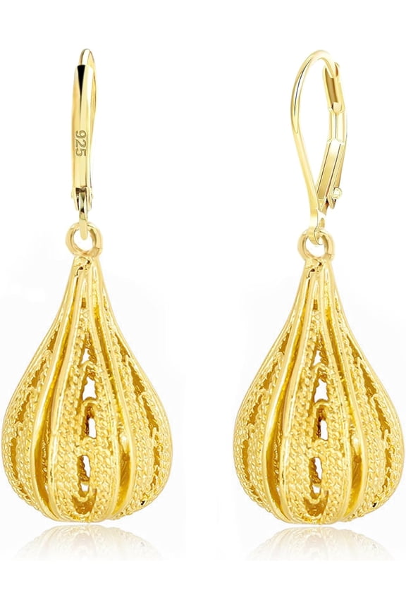 18K Gold Plated Caged Pearl Dangle Drop Earrings for Women Lightweight Leverback Dangling Teardrop Earrings Minimalist Jewelry Gift for Her