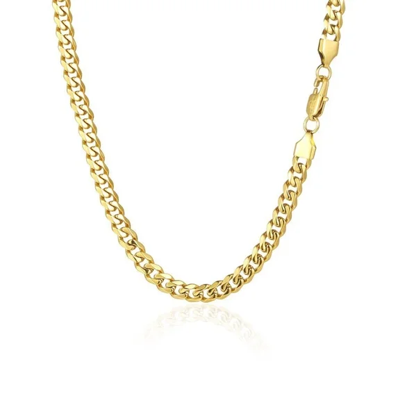 18K Gold Plated Chain Cuban 925 Sterling Silver Men And Women Necklace 16