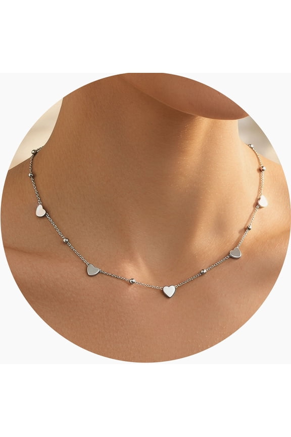 18K Gold Plated Chain Necklace for Women, Dainty Star Cross & Heart Pendant Cuban Choker, Stainless Steel Trendy Jewelry for Christmas Gifts