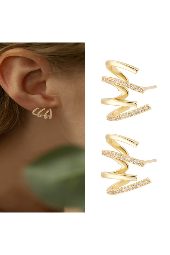18K Gold Plated Claw Earrings Zircon Gold Claw Earrings Claw Earrings Jewelry Ear Wrap Piercing Stud Earrings for Women Parties Weddings Daily Wear and Special Occasions DIY
