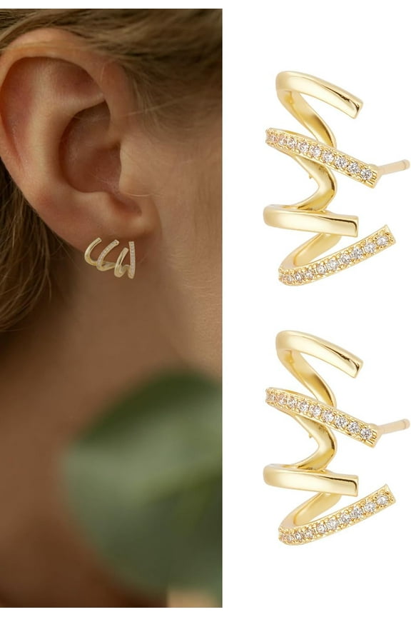 18K Gold Plated Claw Earrings Zircon Gold Claw Earrings Crystal Claw Earrings Jewelry Ear Wrap Piercing Stud Earrings for Women Parties Weddings Daily Wear and Special Occasions