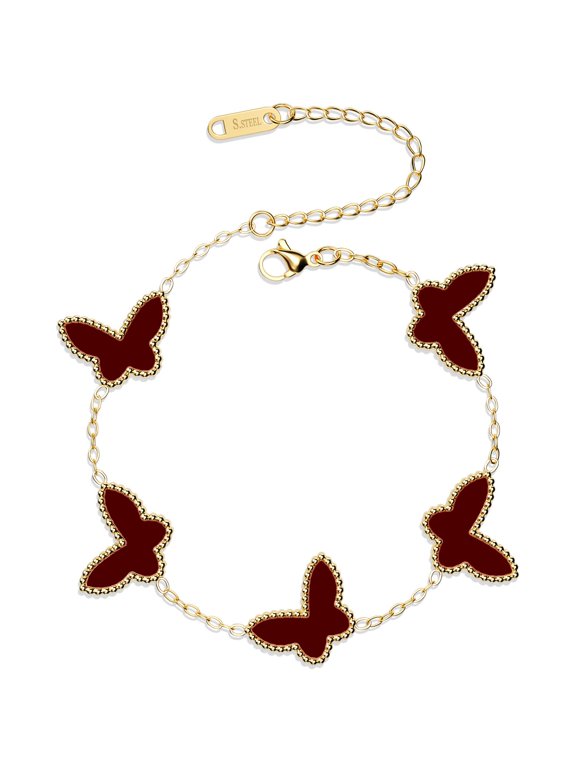 18K Gold Plated Clover Bracelet Dupes Gold/White/Black Bracelet Set for Women Flower Leaf Lucky Clover Bracelets Trendy Jewelry Birthday Gifts for Women/Mon/Friends
