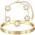 thumbnail image 1 of 18K Gold Plated Clover Bracelet Love bangle Set for Women - Stack Friendship Bracelet Lucky Link Bracelets Jewelry Gifts Trendy for Women, 1 of 11
