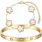 18K Gold Plated Clover Bracelet Love bangle Set for Women - Stack Friendship Bracelet Lucky Link Bracelets Jewelry Gifts Trendy for Women