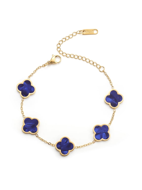 18K Gold Plated Clover Lucky Bracelet for Women White/Black/Red/Green Flower Four Leaf Link Bracelets Trendy Jewelry Gifts for Women