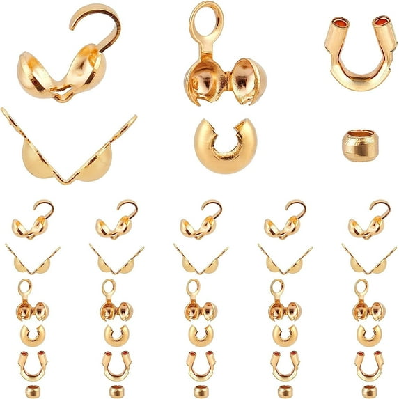18K Gold Plated Cord End Caps Open Bead Tips Crimp Beads Covers Wire Guardian
