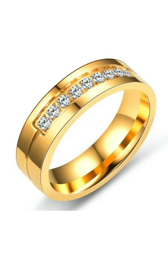 18K Gold Plated Couple Ring Men/Women Lovers CZ Titanium Steel Wedding Band 6-12