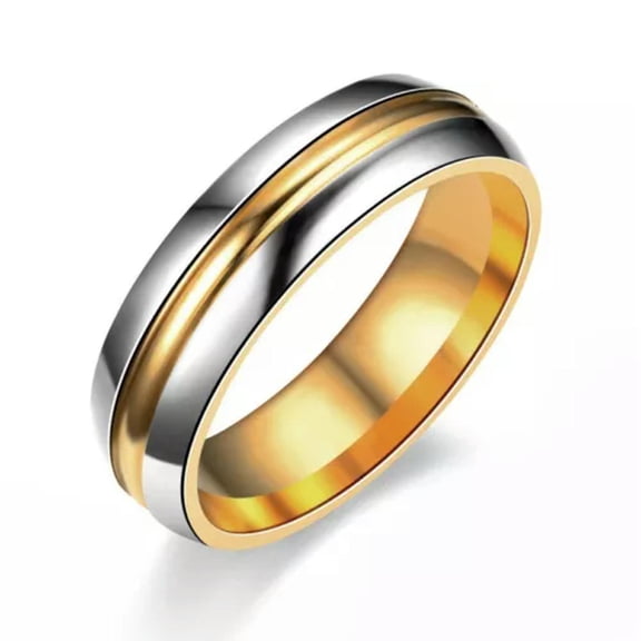 18K Gold Plated Couple Rings Men/Women's 316L Stainless Steel CZ Engagement Band