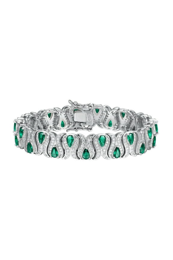 18K Gold Plated Created Emerald Bracelet S925 Sterling Silver Tennis Bracelet for Women