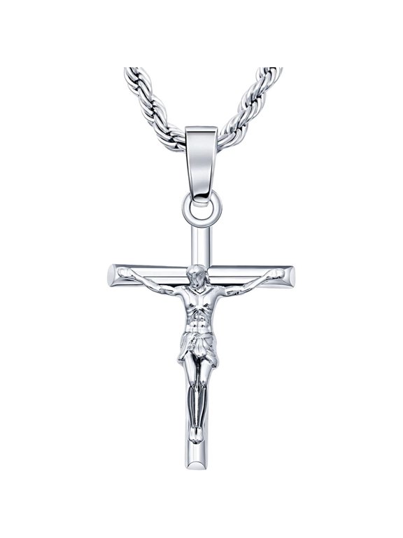 18K Gold Plated Crucifix Cross Necklace for Men , Cross Pendant with 3mm 23" Rope Chain Jewelry
