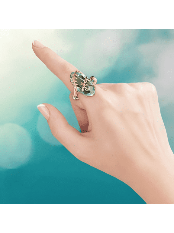 18K Gold Plated Crystal Dragonfly Ring Dainty Eye Shape Cocktail Party Statement Ring for Women Green-Size 9