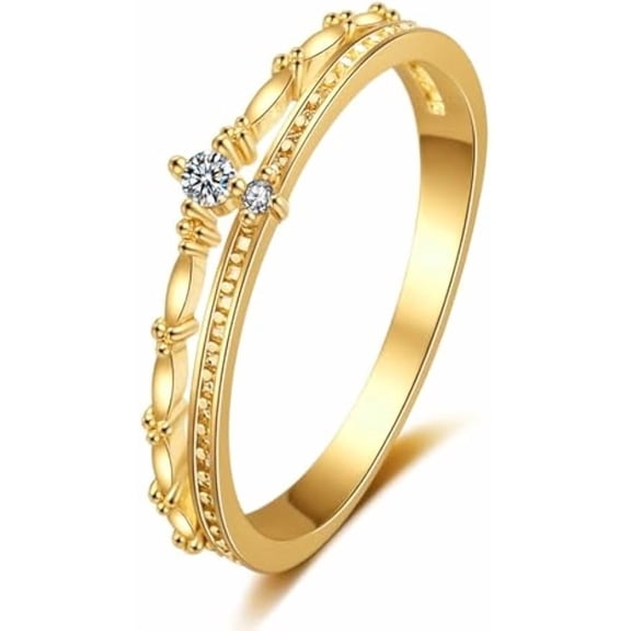 18K Gold Plated Cubic Zirconia Dual Stacking Rings for Women, Gold Wedding Bands for Women, Dainty Ring Size 5-10