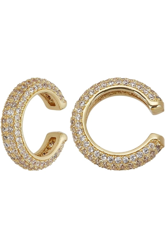 18K Gold Plated Cubic Zirconia Ear Cuff Sparkling CZ Paved Cuff Earrings Shiny Cartilage Earrings Safe Non Pierced Ear Clips Secure Non-Piercing Earrings for Women Men Jewelry Gifts