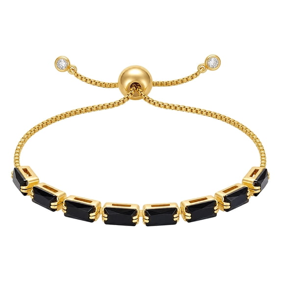 Gold-Tone Cubic Zirconia Rectangle Micro Pave Smooth Slider Bracelet Black T120