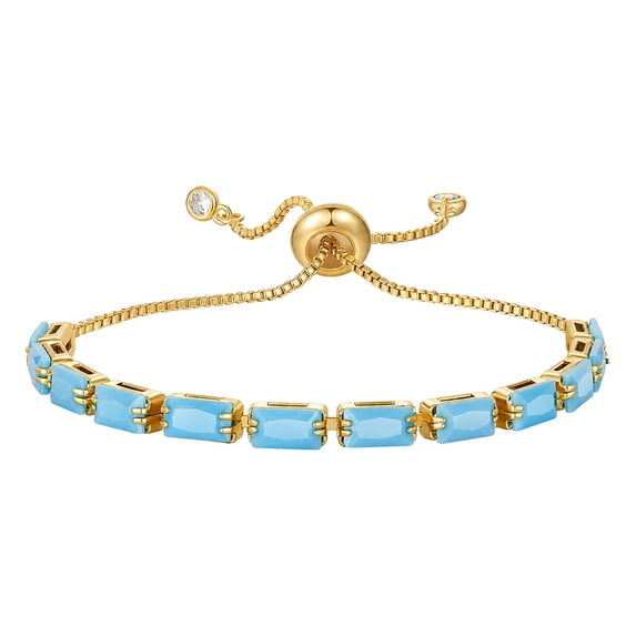 Gold-Tone Cubic Zirconia Rectangle Micro Pave Smooth Slider Bracelet Blue T120