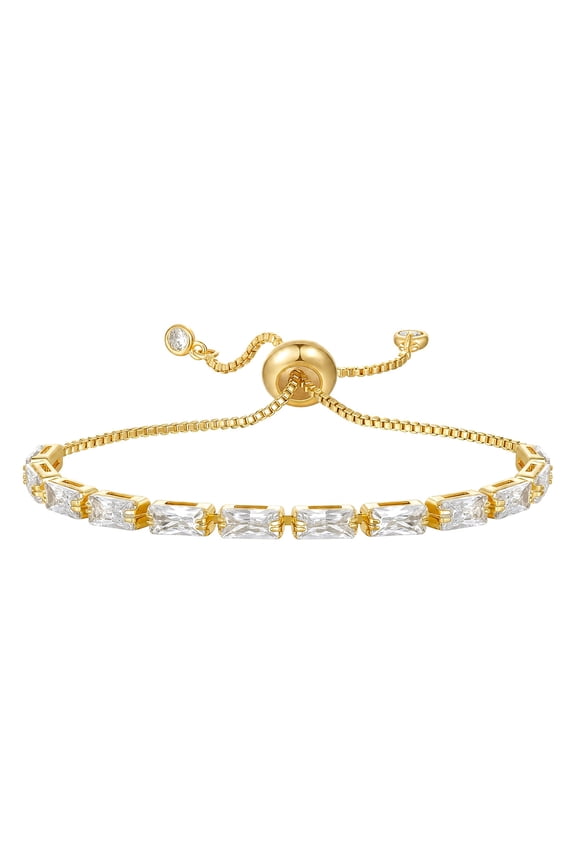 18K Gold-Plated Cubic Zirconia Rectangle Micro Pave Smooth Slider Bracelet Clear T120