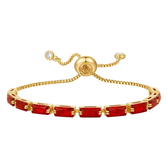 18K Gold-Plated Cubic Zirconia Rectangle Micro Pave Smooth Slider Bracelet Multicolor T120